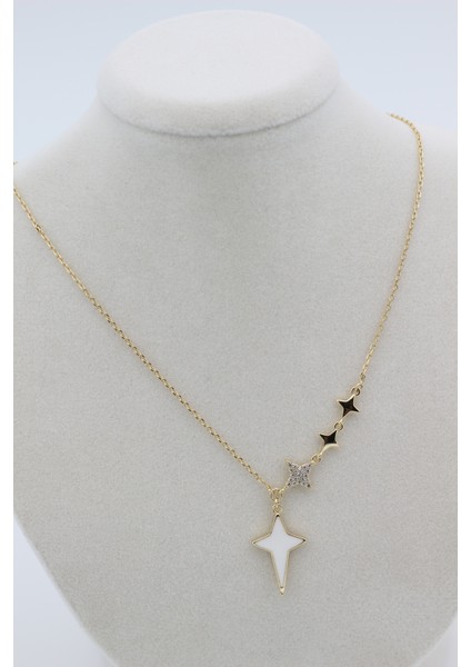 Xupıng Jewelry 14 Ayar Altın Kaplama, Yıldız Zirkon Taşlı Beyaz Kolye