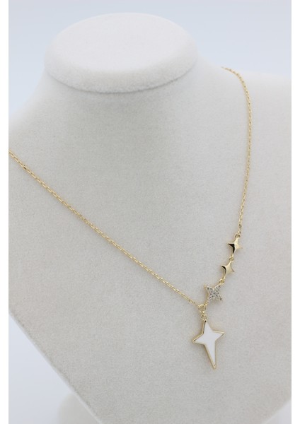 Xupıng Jewelry 14 Ayar Altın Kaplama, Yıldız Zirkon Taşlı Beyaz Kolye