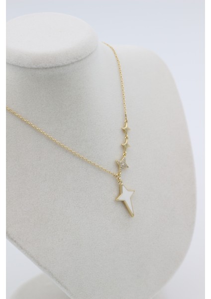 Xupıng Jewelry 14 Ayar Altın Kaplama, Yıldız Zirkon Taşlı Beyaz Kolye