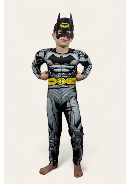Batman Kaslı Çocuk Kostümü Siyah Pelerinli Maskeli Süper Kahraman Kaslı Kostümü fiyatları