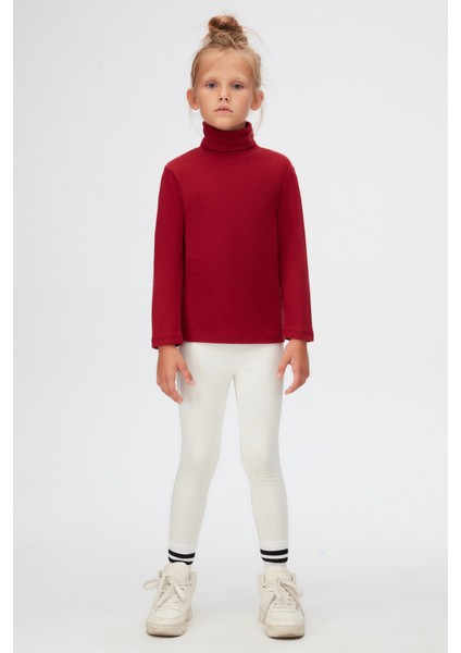 Bordo Basic Kışlık Tam Balıkçı Yaka Uzun Kollu Kız Çocuk Tişört