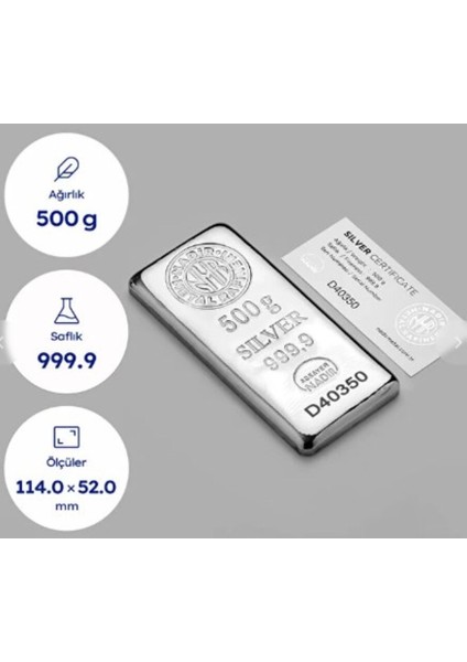 Uluslararası Sertifikalı 2 Adet 500 gr Külçe Gümüş 999 Ayar