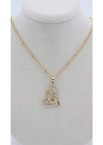 Xupıng Jewelry 14 Ayar Altın Kaplama,kalpli Anne Çocuk Zirkon Taşlı Kolye