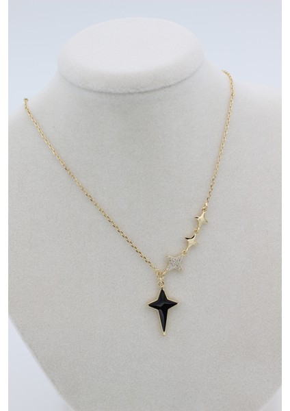 Xupıng Jewelry 14 Ayar Altın Kaplama, Yıldız Zirkon Taşlı Siyah Kolye