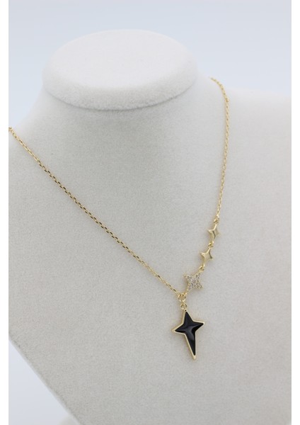 Xupıng Jewelry 14 Ayar Altın Kaplama, Yıldız Zirkon Taşlı Siyah Kolye