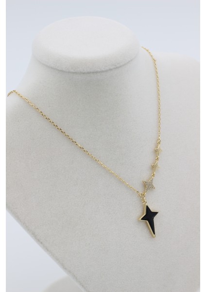 Xupıng Jewelry 14 Ayar Altın Kaplama, Yıldız Zirkon Taşlı Siyah Kolye