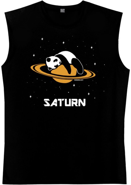 Satürnde Panda Siyah Kesik Kol / Kolsuz Erkek T-Shirt fiyatları