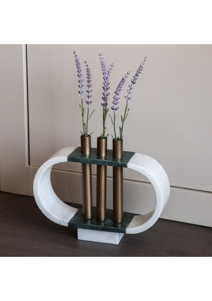 Eskitme Metal Detaylı Oval Yeşil Mermer Obje