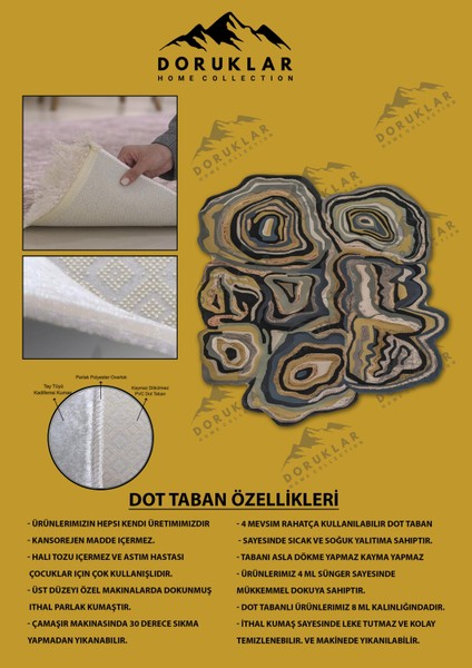 Kaymaz Taban Yıkanabilir Dijital Baskı Dekoratif Modern Desenli Lu x Serisi Dot Taban Halı L14