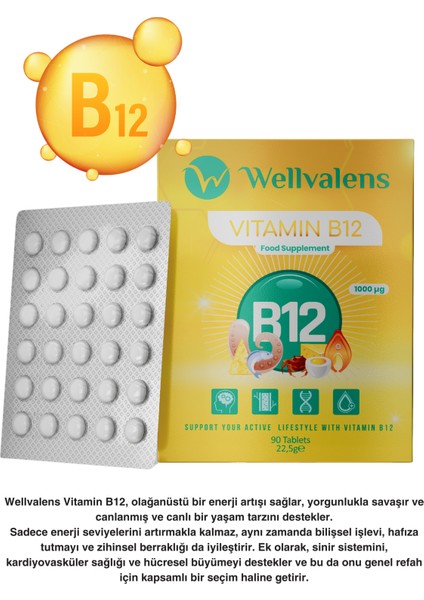 B12 Vitamin 1000 mcg Tablet – Günlük Enerji ve Destek | 90 Tablet