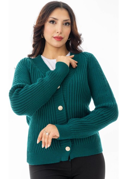 4039 Triko Kadın Hırka Yeşil