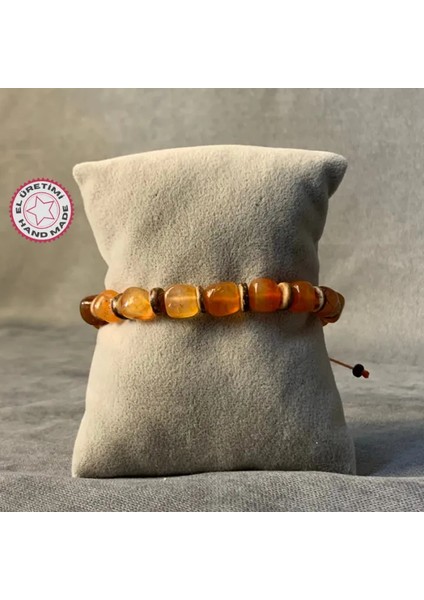 El Yapımı Yuvarlak Turuncu + Ahşap Akik + Coconut Doğal Taş Bileklik