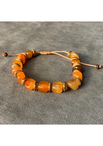 El Yapımı Yuvarlak Turuncu + Ahşap Akik + Coconut Doğal Taş Bileklik fiyatları
