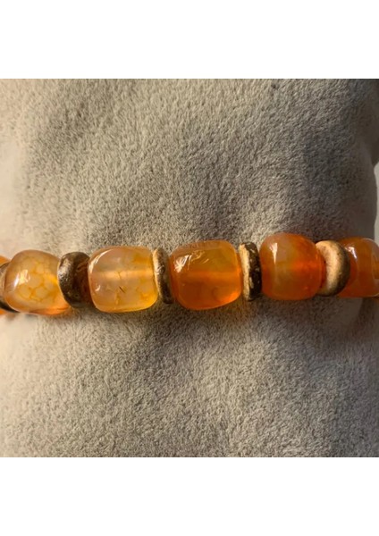 El Yapımı Yuvarlak Turuncu + Ahşap Akik + Coconut Doğal Taş Bileklik modelleri