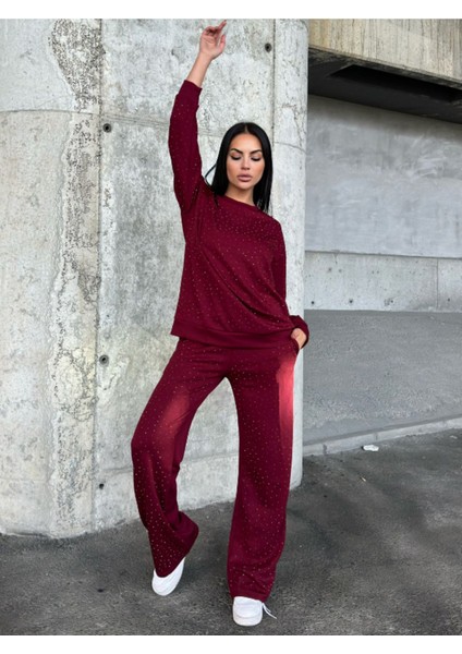 Modal Kumaş Kristal Taş Detaylı Ikili Takım