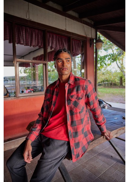 Regular Fit Ekose Flanel Gömlek - Kırmızı