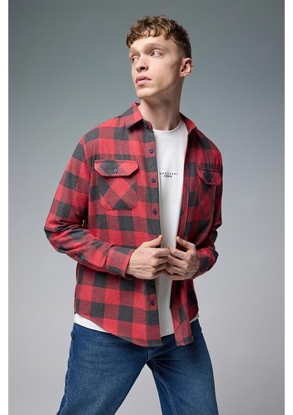 Regular Fit Ekose Flanel Gömlek - Kırmızı fiyatları