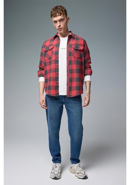 Regular Fit Ekose Flanel Gömlek - Kırmızı modelleri