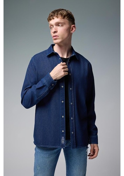 Nicolas Regular Fit Dark Blue Jean Gömlek - Dark Blue