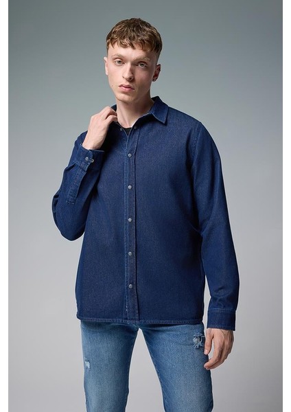 Nicolas Regular Fit Dark Blue Jean Gömlek - Dark Blue fiyatları