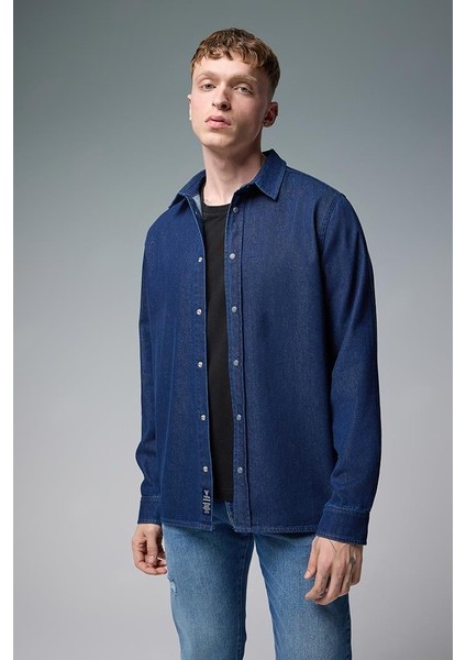 Nicolas Regular Fit Dark Blue Jean Gömlek - Dark Blue modelleri