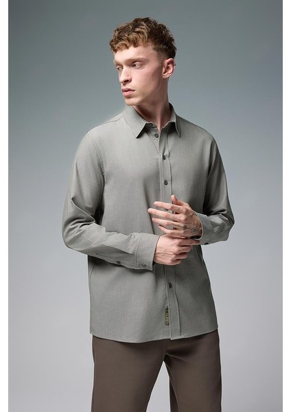 Nicolas Regular Fit Gabardin Gömlek - Haki