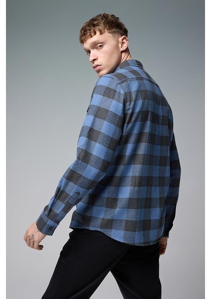 Regular Fit Ekose Flanel Gömlek - Indıgo fırsatları
