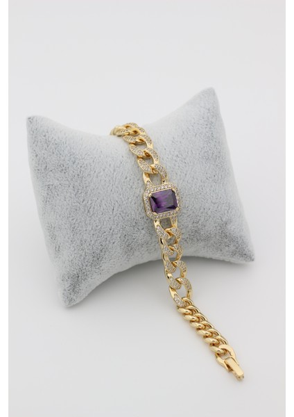 Xupıng Jewelry 14 Ayar Altın Kaplama, Burgu Model Zirkon Taşlı Bileklik