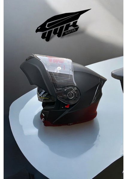 Güneş Vizörlü Çene Açılır Mat Siyah Kask / Renkli Vizör & Spoiler Seçenekleriyle