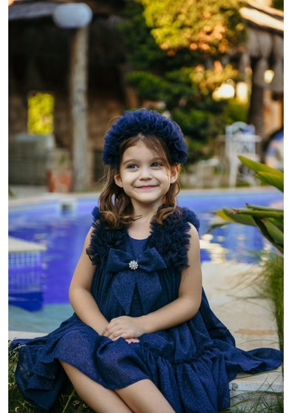 Taç Aksesuarlı Omuz Fırfır Detaylı Simli, Fiyonklu Kız Çocuk Abiye, Kız Çocuk Doğum Günü ve Parti Elbisesi fırsatları