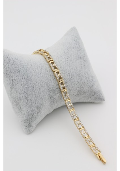 Xupıng Jewelry 14 Ayar Altın Kaplama,Kare Ortası Nokta Zirkon Taşlı Bileklik