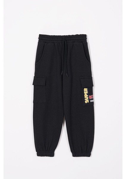 Çift Kargo Cepli Siyah Renk Erkek Çocuk Eşofman Tek Alt