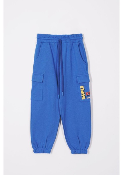 Çift Kargo Cepli Saks Renk Erkek Çocuk Eşofman Tek Alt