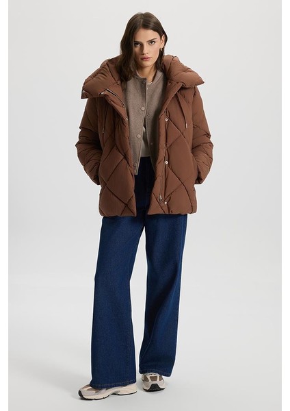 Holly Baklava Desenli Şişme Mont - Kahve fiyatları