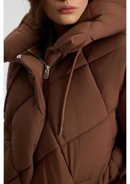 Holly Baklava Desenli Şişme Mont - Kahve modelleri