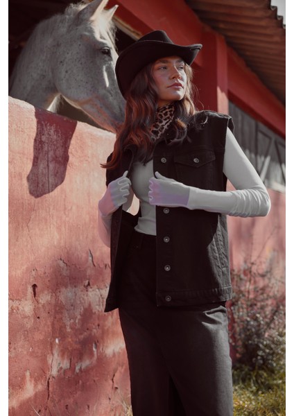 Kadın Black Oversize Jean Yelek - Black