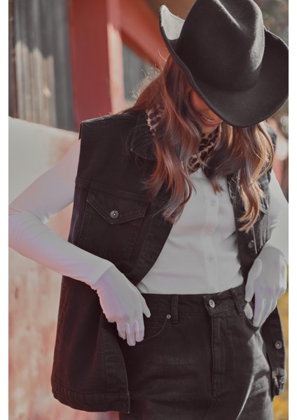 Kadın Black Oversize Jean Yelek - Black fırsatları