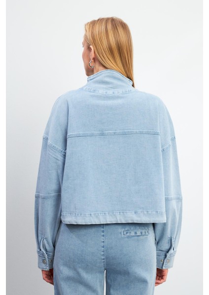Marla Sky Blue Oversize Geniş Kesim Jean Ceket - Sky Blue fiyatları