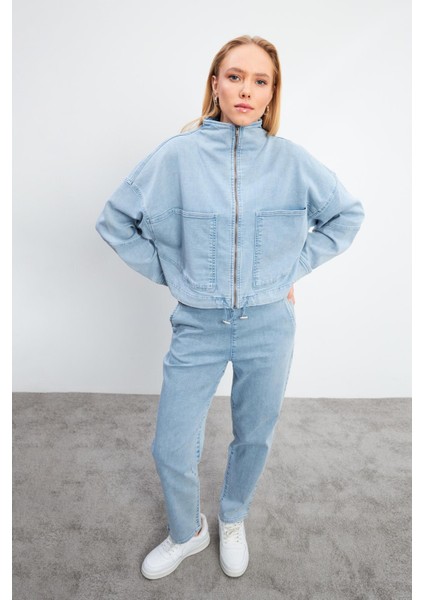 Marla Sky Blue Oversize Geniş Kesim Jean Ceket - Sky Blue fırsatları