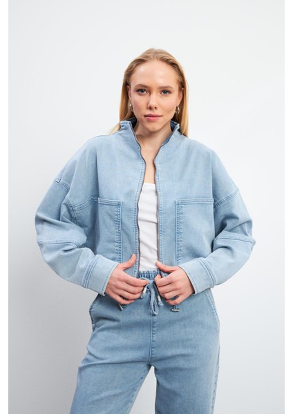 Marla Sky Blue Oversize Geniş Kesim Jean Ceket - Sky Blue indirimleri