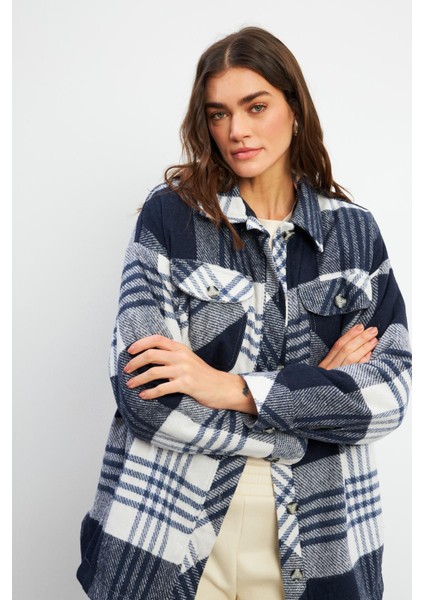 Oversize Ekose Gömlek Ceket - Ekru-Siyah fiyatları