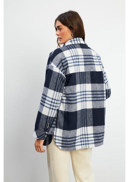 Oversize Ekose Gömlek Ceket - Ekru-Siyah modelleri