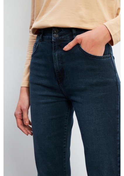 Jennifer Ispanyol Paça Yüksek Bel Deep Dark Blue Jean Pantolon - Deep Dark Blue