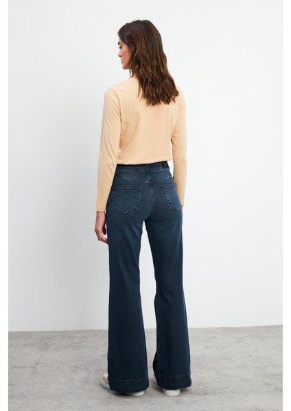 Jennifer Ispanyol Paça Yüksek Bel Deep Dark Blue Jean Pantolon - Deep Dark Blue