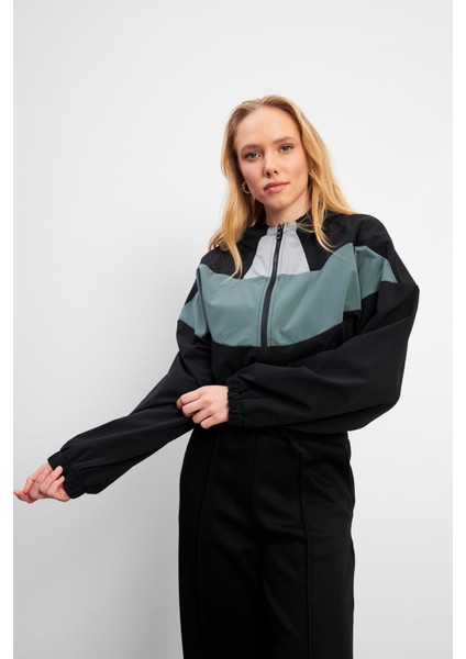 Lilian Kapüşonlu Fermuarlı Paraşüt Sweatshirt - Siyah modelleri