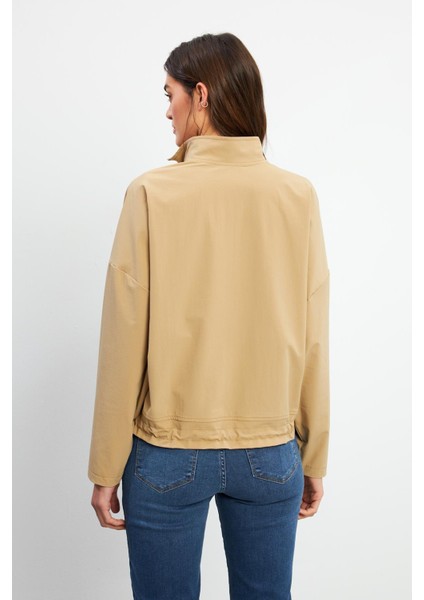 Kadın Yarım Fermuarlı Paraşüt Sweatshirt - Bej fiyatları