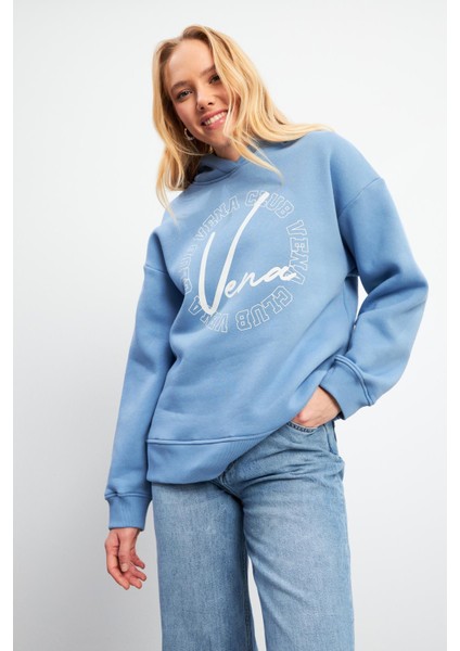 Vena Club Baskılı Sweatshirt - Mavi modelleri