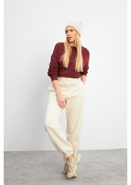 Beli Lastikli Oversize Jogging Pantolon - Kemik