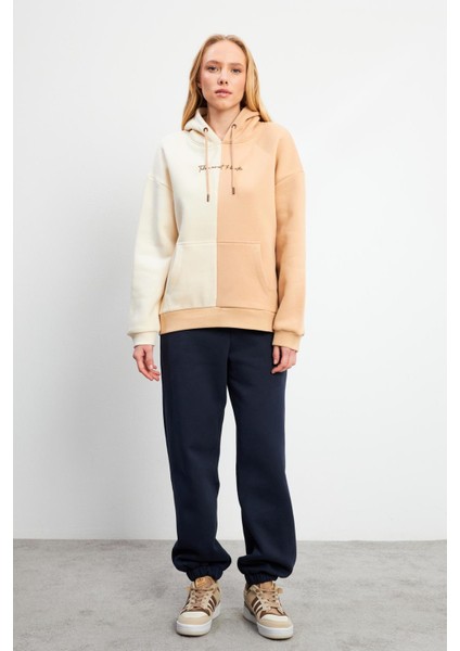 Parçalı Oversize Sweatshirt - Kemik - Bej fiyatları