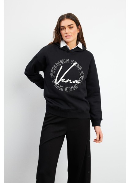 Club Baskılı Sweatshirt - Siyah